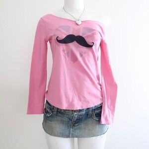 pink mustache union jack long sleeve tee